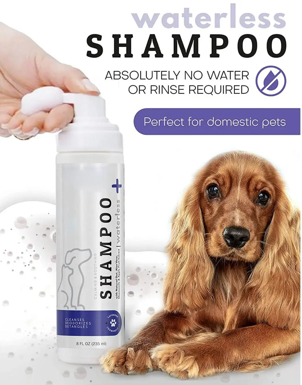 Natural &amp; Hypoallergenic Pet Shampoo Foam Waterless No-Rinse Dry Shampoo for Dogs