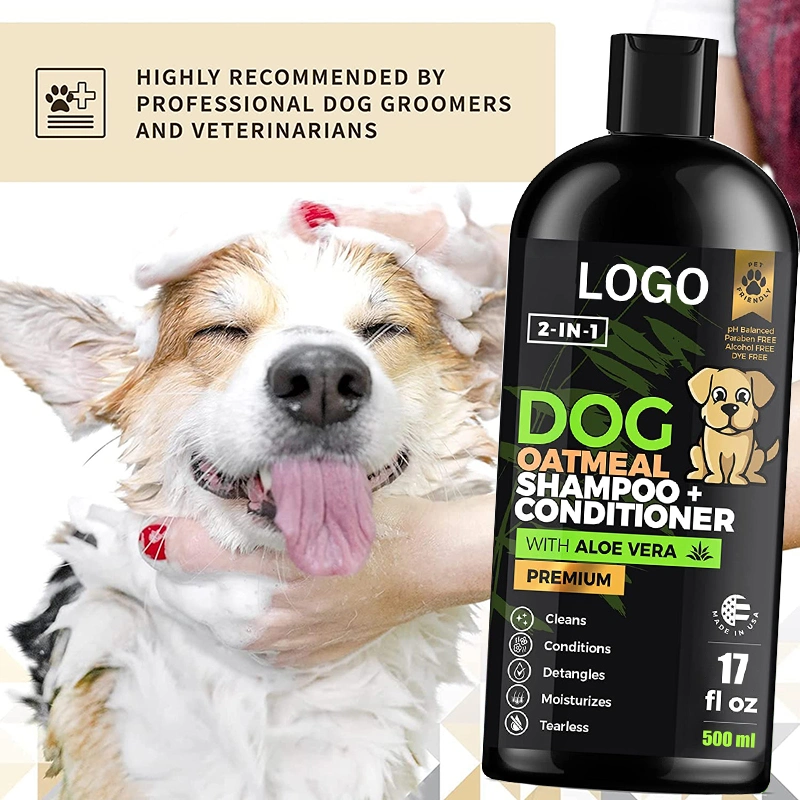 OEM Private Label Organic Pet Dry Hair Tearless Oatmeal Aloe Vera 500ml 2 in 1 Pet Shampoo &amp; Conditioner Pet Shampoo for Dog